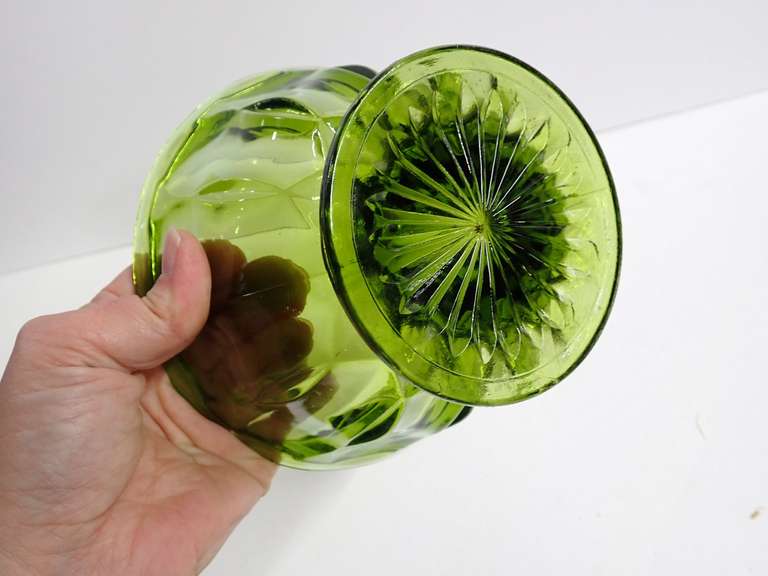 Green Pressed Glass Footed Candy Dish with Lid