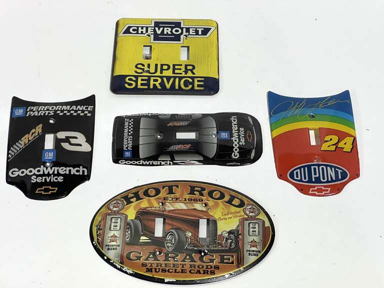 Race car/garage light switch receptacle covers, five pieces, see pictures for details. image
