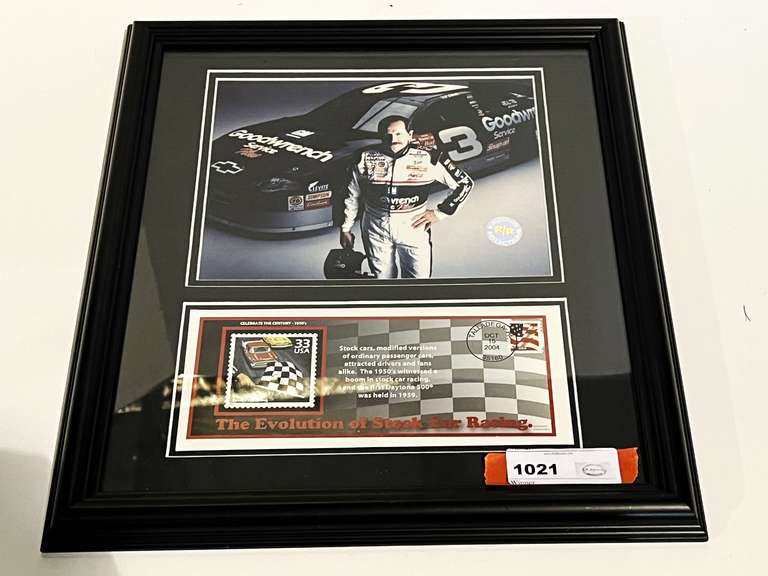 U.S. postal framed and matted Dale Earnhardt, “The Evolution of Stock Car Racing” print, see pictures for details. image