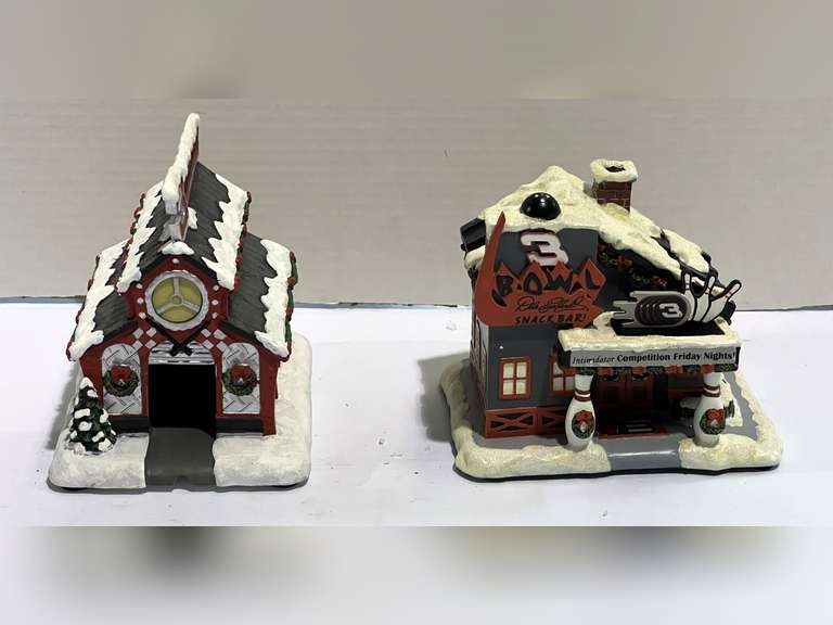 Dale Earnhardt Christmas village "Wash & Shine", and "Bowling Alley". two pieces, see pictures for details. image