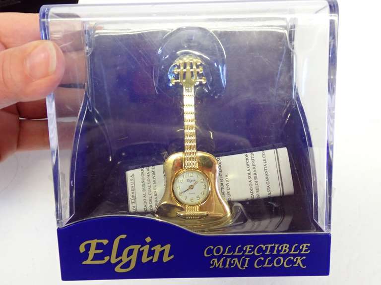 Elgin Collectible Miniature Guitar and Violin Clock Set