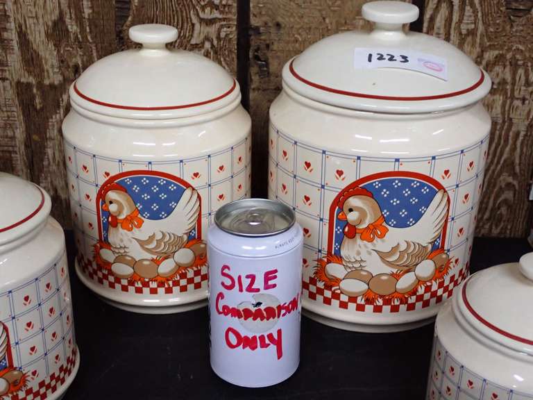 Set of 4 Graduated Chicken Motif Canisters