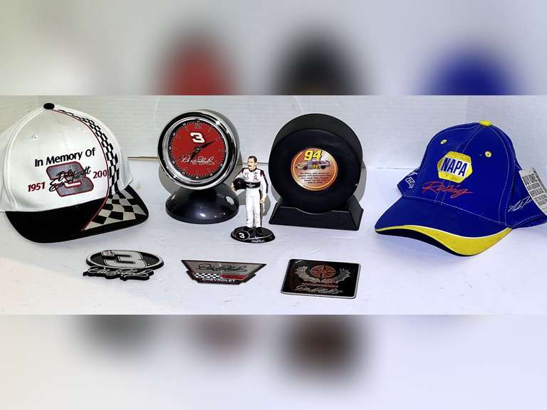 Dale Earnhardt memorabilia. Includes figurine, clock, caps, and more. See pictures for details. image