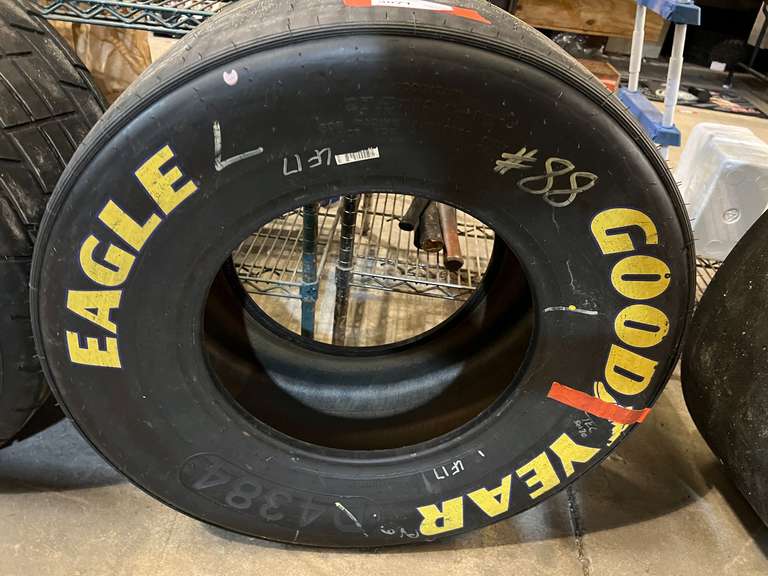 Used Eagle Goodyear racing tire, 37.5 X 12.0-15, is marked #88, see pictures for details. image