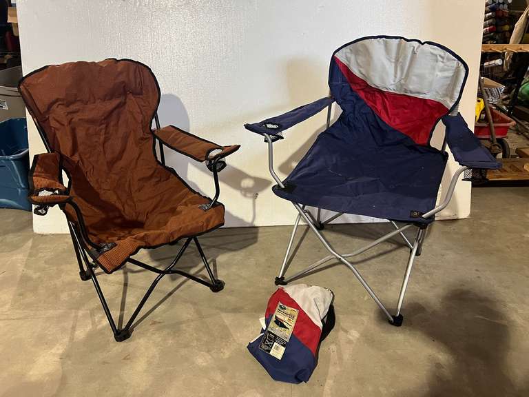Folding camp chairs, two pieces, see pictures for details. image