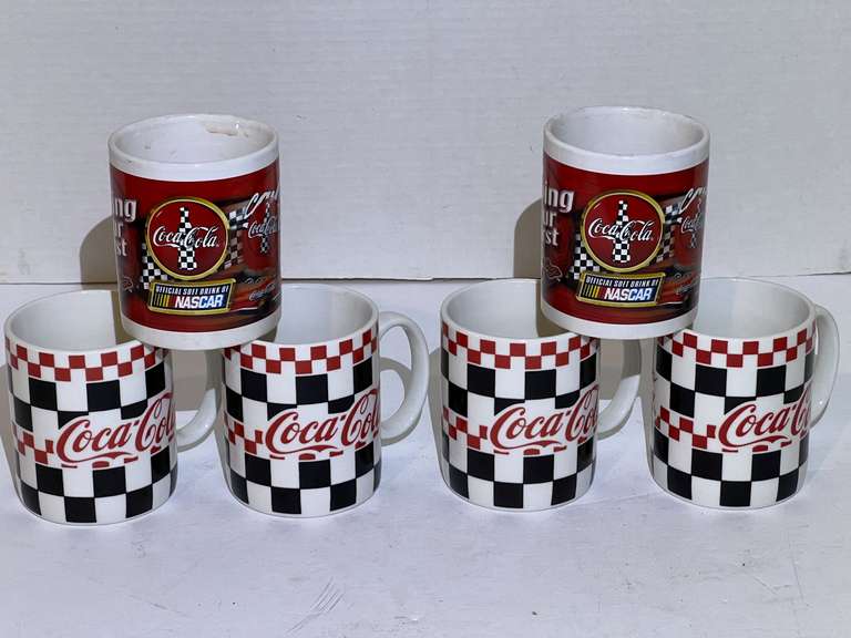 Gibson China Coca-Cola brand coffee mugs, set of four, also includes Coca-Cola/NASCAR coffee mugs, set of two, six pieces total, see pictures for details. image