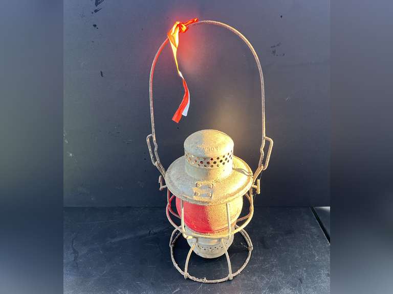 S2-O…Vintage Adlake Kero railroad lantern with red Fresnel globe, see pictures for details. image