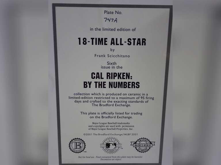 Cal Ripken Jr. 18-Time All-Star Bradford Exchange Plate