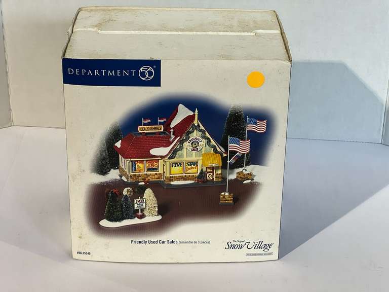 DEPT 56 Snow Village collection, “Friendly Used Car Sales”, comes in original box, see pictures for details. image
