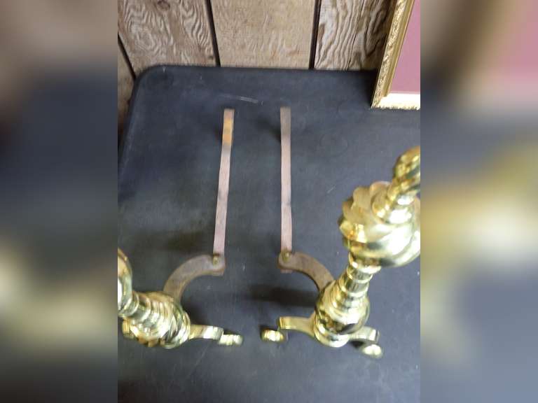 Pair of Decorative Brass Fireplace Andirons