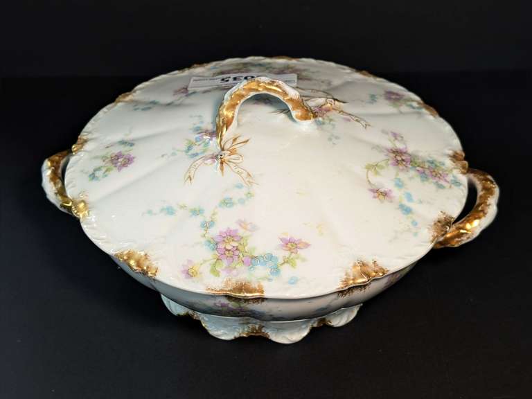 OLD THEODORE HAVILAND LIMOGES FRANCE ROUND SERVING BOWL WITH HANDLES AND LID image