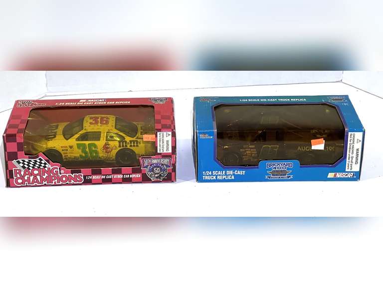 Ernie Irvan, #36, diecast stock car replica, in original box, also includes a Brickyard 400, #95 racing truck replica, in original box, see pictures for details. image