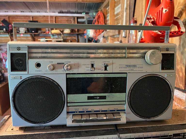 S2…Toshiba AM FM stereo, radio, cassette recorder. This piece powers up, see pictures for details. image