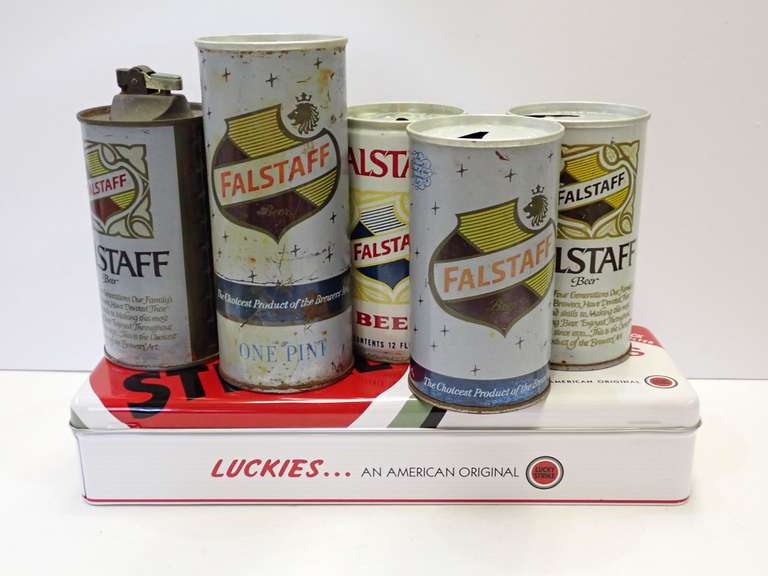 Vintage Falstaff Cans & Lucky Strike Tin image