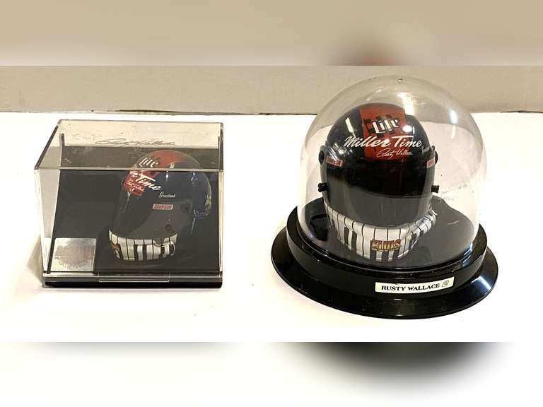 Rusty Wallace racing collectibles helmet replicas, two pieces, see pictures for details. image