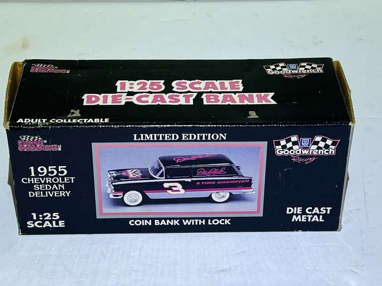 Dale Earnhardt 1955 Chevrolet sedan delivery car replica coin bank, comes in original box, see pictures for details. image