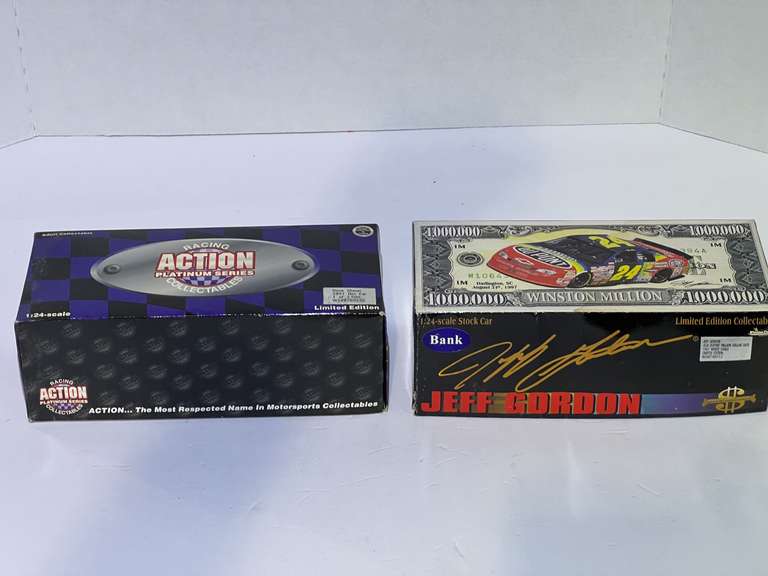 #24, Jeff Gordon and #30 Steve Shaver diecast stock car replicas, two pieces, both come in original packaging, see pictures for details. image