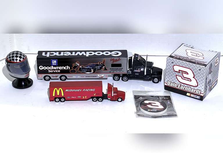 Dale Earnhardt helmet compass, notepads, cup holder coaster, also includes car transport replicas, see pictures for details. image