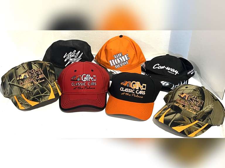 Assorted logoed caps, approximately seven pieces, see pictures for details. image