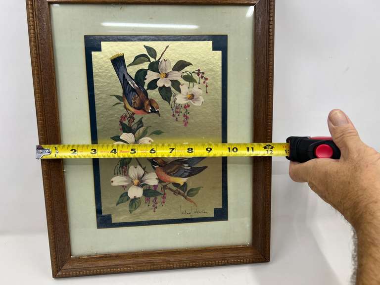 LR… Framed, matted, and signed William J Whiteside art, “Birds On Dogwood”, has gold foil imaging, see pictures for details.