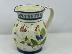 LR… Home accents Gourmet pitcher with rooster and floral motif, the glaze appears to have some crackling, see pictures for details.
