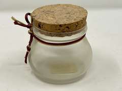 LR…Assorted home decor to include a scalloped covered trinket box, believed to be bamboo art, cork lidded jar, and more. See pictures for details.
