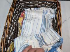 BASKET FILLED WITH THEMED DISH RAGS