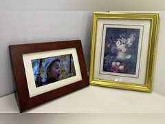 LR… Digital picture frame, and framed floral print art, see pictures for details.