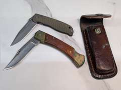 VINTAGE SCHRADE AND GERBER LOCKBACK KNIVES, INCLUDES HOLSTER FOR SCHRADE
