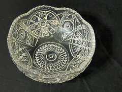 LR… Vintage cut glass, scallop saw tooth edge bowl, believed to be vintage Imperial glass, see pictures for details.