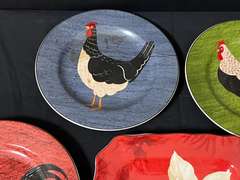 LR… Brandon house “Country Quartet” chicken plates, also includes a lovely 222 Fifth Poinsettia Holly plate, five pieces total, see pictures for details.