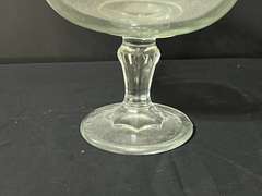 LR…Clear, teardrop pedestal glass bowl, believed to be vintage Indiana glass, see pictures for details.