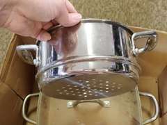 Assorted Cookware: Copper Chef Pan, Stainless Steel Steamer, Kettle