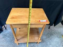 LR… Small one drawer wooden side table, see pictures for details.