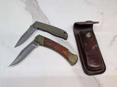 VINTAGE SCHRADE AND GERBER LOCKBACK KNIVES, INCLUDES HOLSTER FOR SCHRADE