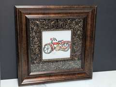 NICELY FRAMED SIGNED ART, OLD MOTORCYCLE