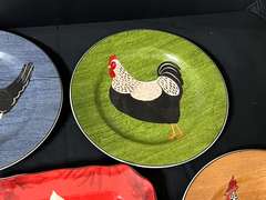 LR… Brandon house “Country Quartet” chicken plates, also includes a lovely 222 Fifth Poinsettia Holly plate, five pieces total, see pictures for details.