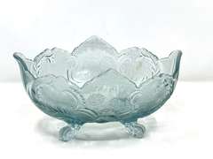 LR… Light blue footed glass fruit bowl, believed to be vintage Jeanette glass, see pictures for details.