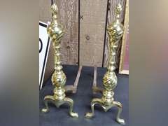 Pair of Decorative Brass Fireplace Andirons