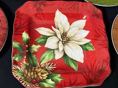 LR… Brandon house “Country Quartet” chicken plates, also includes a lovely 222 Fifth Poinsettia Holly plate, five pieces total, see pictures for details.