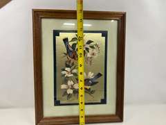 LR… Framed, matted, and signed William J Whiteside art, “Birds On Dogwood”, has gold foil imaging, see pictures for details.