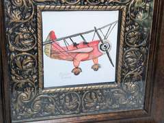 NICELY FRAMED SIGNED ART, OLD AIRPLANE