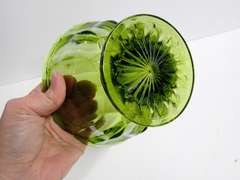 Green Pressed Glass Footed Candy Dish with Lid