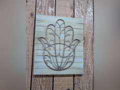 COUNTRY CHIC METAL ART ON WOOD BACKING