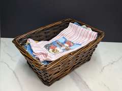 BASKET FILLED WITH THEMED DISH RAGS