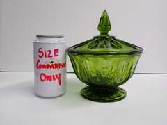 Green Pressed Glass Footed Candy Dish with Lid