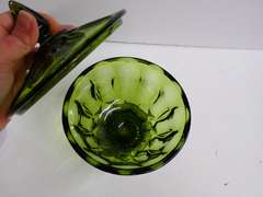 Green Pressed Glass Footed Candy Dish with Lid