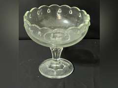 LR…Clear, teardrop pedestal glass bowl, believed to be vintage Indiana glass, see pictures for details.