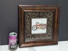 NICELY FRAMED SIGNED ART, OLD MOTORCYCLE