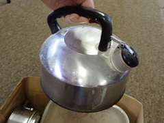 Assorted Cookware: Copper Chef Pan, Stainless Steel Steamer, Kettle